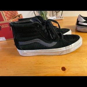 black and gray high top vans